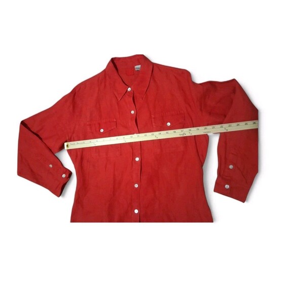 Lino By Chico's Red Button Up Shirt Size 2, M 100% Linen Valentines Luxury - Picture 4 of 6
